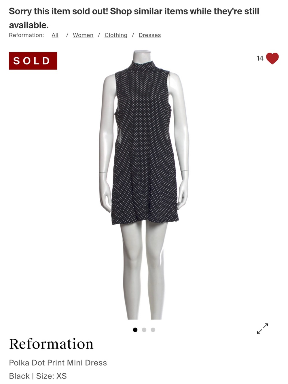 Reformation Black Polka Dot High-Neck Mini Dress
